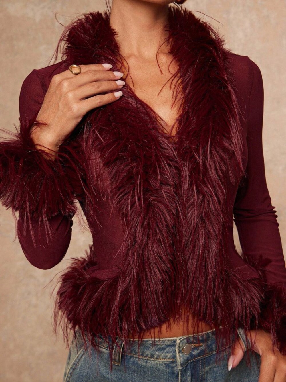 Burgundy Casual Women's Elegant Party Night Top - Picture 8 of 8